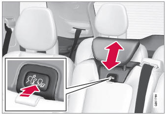 Volvo XC90. Adjusting the second row head restraints