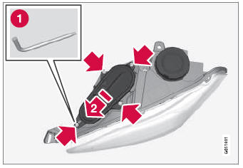 Volvo XC90. Removing the rectangular headlight cover