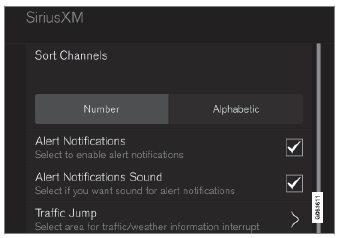 Volvo XC90. Settings for SiriusXM® Satellite radio