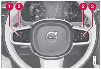 Volvo XC90. Steering wheel controls and horn