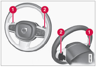 Volvo XC90. Using the steering wheel paddles to shift