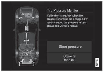 Volvo XC90. Viewing tire pressure status in the center display